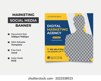 creative marketing agency social media post, this template can be used as web banner. a cropped image can place in the design, professional eye-catchy color used. Vector square, eps 10 version