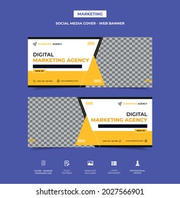 creative marketing agency social media cover template design with an image placement, front and back side included. fully editable, well organized, gorgeous design. vector eps 10 version, web banner.