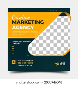 Creative marketing agency social media post template design. Modern promotional banner with place for the photo.