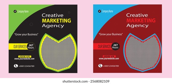 Creative Marketing Agency Social Media Post.Creative digital business agency social media post template design. Banner promotion. Corporate advertising.