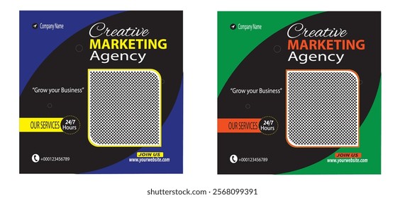 Creative Marketing Agency Social Media Post with Black and Green Colour Background.