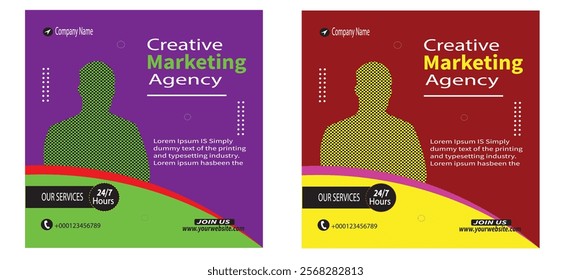 Creative Marketing Agency Social Media Post.Digital marketing social media post and corporate Instagram banner template. Business marketing post banner template