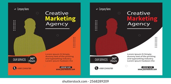 Creative Marketing Agency Social Media Post.Creative marketing agency. Corporate business marketing square web social media banner flyer template. 