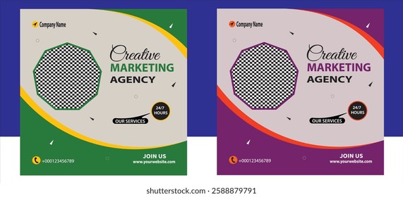 Creative Marketing Agency Social Media Post.Creative digital business agency social media post template design. Banner promotion. Corporate advertising.