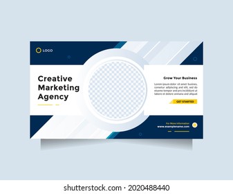 Creative marketing agency template design for social media post and banner. Trendy and clean digital marketing expert for corporate business, Blue rectangle banner promotion