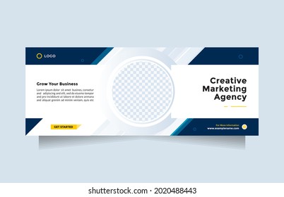 Creative Marketing Agency Template Design For Social Media Post And Banner. Trendy And Clean Digital Marketing Expert For Corporate Business, Blue Rectangle Banner Promotion