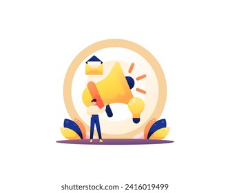 creative marketing concept. advertising, offers and promotions for customers or consumers. digital marketing staff with megaphone and light bulb. concept illustration design. graphic elements. vector