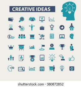 Creative marketing concept icons: strategy, advertising, business, management, idea, creator, campaign, plan, media, development, brainstorm, affilate, design, research, consumer. Vector illustration
