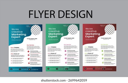 Folleto de marketing creativo con múltiples opciones de color, fácil de editar.