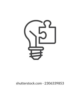 Icono de línea de marketing creativo. signo de estilo lineal para concepto móvil y diseño web. Icono vectorial de la bombilla y el contorno del rompecabezas. Símbolo, ilustración del logotipo. Gráficos vectoriales