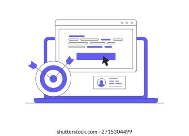 Marketing creativo. Ventana de Pop, comunicación virtual.  Chat Bot, diálogo, sms, comunicación, usuario. Estudia en línea. Artículo. Email marketing. Ilustración vectorial plana de la historieta, icono Web elegante de la página de aterrizaje del diseño abstracto 