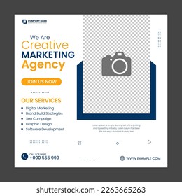 Creative Marketing social media post. Modern poster suitable for business webinars, marketing webinars, banner template on square size.