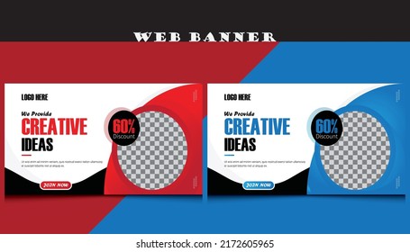 Creative marketing Web Banner Templates, Corporate Business social media design, Modern Style Red and Blue banner design, Business ad banner. Vertical, horizontal, and square template. vector ads.