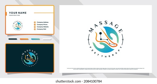 Creative massage feet therapy logo with unique concept and business card design Premium Vector