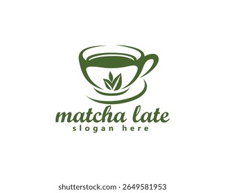 creative matcha late logo, abstract matcha with striped cup logo design inspiration