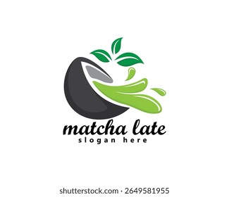 creative matcha late logo, matcha in a melted bowl, logo design inspiration