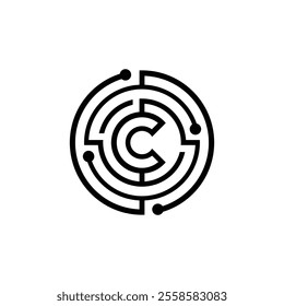 Creative maze design with letter 'C'. C Connected Logo can be used for companies, icons