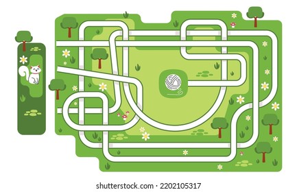 Creative maze for kids worksheet with cat.Game for kids. Puzzle for children. Happy character. Labyrinth conundrum. Color vector EPS 10 illustration. Find the right path.