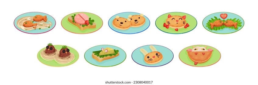 Creative Meal Dishes Plating and Serving Ideas Vector Set