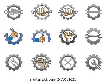 Creative Mechanic Gear Hands Wrench Collection Set Logo Vector Icons Design Illustration	