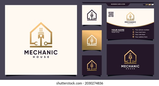 Creative Mechanic House Logo With Modern Unique Concept And Business Card Design Premium Vector