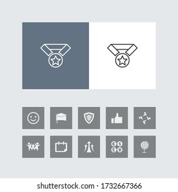 Creative Medal Line Icon with Bonus Icons. 