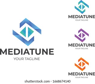 Plantilla de diseño de logotipos para botones de reproducción multimedia creativa