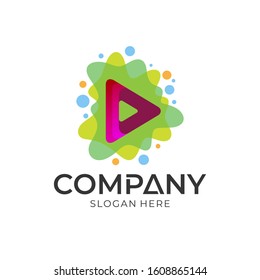 Creative media play logo design, abstract arrow logo
