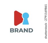 Creative media and security concept logo combining video playback and access symbols for secure streaming or private media.