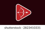 Creative media symbol combining video controls with archery gear for hunting channels.