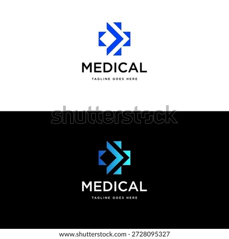 Creative medical cross with arrow logo design vector for healthcare company. Arrow Cross Health Care Logo Template Illustration Design.