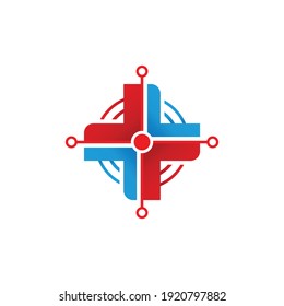 Imagen de diseño de logotipo de color de degradado de degradado de color de carácter médico creativo. Cruz médica con el logotipo del icono objetivo diseño moderno creativo logotipo saludable