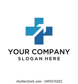 Creative medical cross with negative space of arrow logo design vector for healthcare company