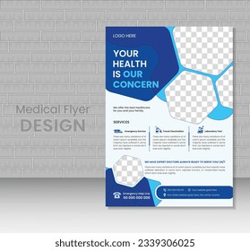 Creative Medical Flyer Layout template, brochure background, Vector design, A4 size for poster, flyer or booklet design template.