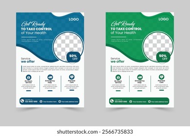 Creative medical flyer template design set, abstract business flyer, vector template design, flyer in A4,easy to use and edit.