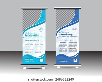 Creative Medical or Health Care Roll Up Banner or Road Standing Banner Template Layout Design.