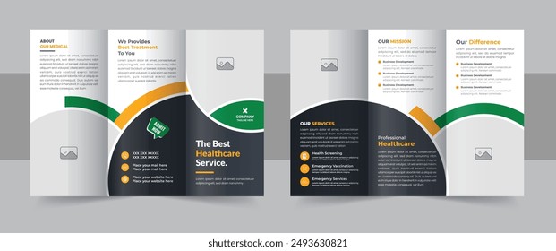 Creative Medical Care Trifold Broschürendesign, Moderne Unternehmens- oder Business Trifold-Broschüre Vorlage. In: Medical Clinic Trifold Broschüre Vorlage. Ein sauberes, modernes und hochwertiges Design dreifach