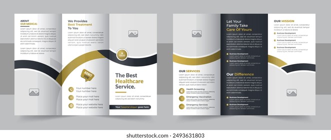 Creative medical health care trifold brochure design, Modern company or business trifold brochure template layout. Healthcare or medical trifold brochure, clinic advertising brochure vector template