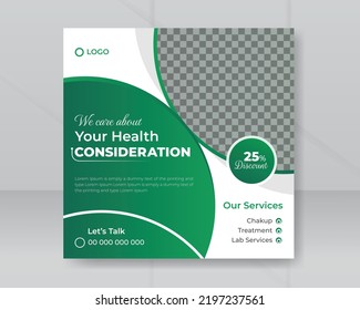 Creative medical healthcare services social media post template promotion square web business promotion doctor for hospital and clinic treatment banner design