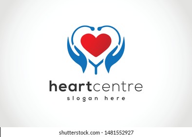 Creative Medical Heart Centre Logo Design With Red Heart Vector Icon Symbol Illustration.