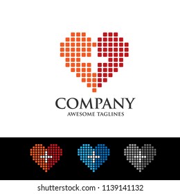 creative medical heart pixel logo vector concept