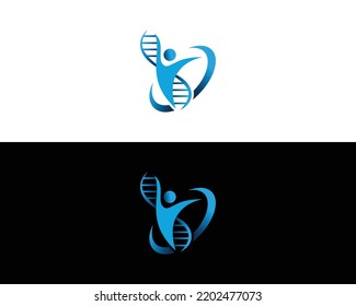 Concepto de logotipo de ADN humano y médico creativo. Genoma de vida, Genética Molécula, Farmacéutica, Médica, Sanidad y Farmacia Icono único.