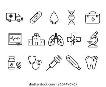 Conjunto de iconos médicos creativos ilustración de arte de línea de Vector.