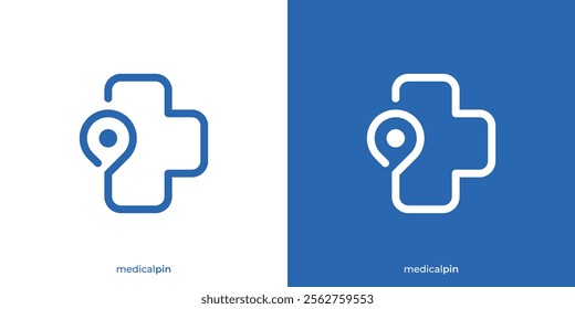 Creative Medical Pin Logo. Plus Health and Location, Map, Pin, Point Icon Graphic. Health Care Logo Design Template.