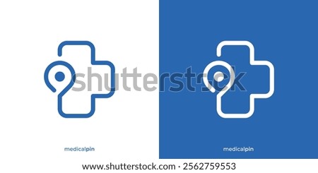 Creative Medical Pin Logo. Plus Health and Location, Map, Pin, Point Icon Graphic. Health Care Logo Design Template.