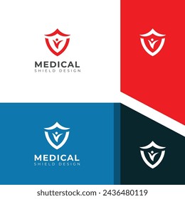 Creative medical shield vector logo.