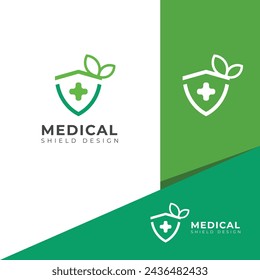 Creative medical shield vector logo.