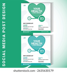 Creative medical social media banner with heart-shaped stethoscope and modern layout. Ideal for doctor appointment promotion, clinic marketing, and health awareness.