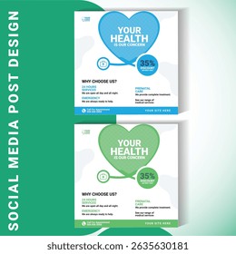 Creative medical social media banner with heart-shaped stethoscope and modern layout. Ideal for doctor appointment promotion, clinic marketing, and health awareness.
