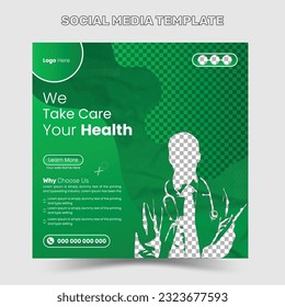 Creative Medical social media post template. Modern banner design with blue color. Suitable for social media, banners.